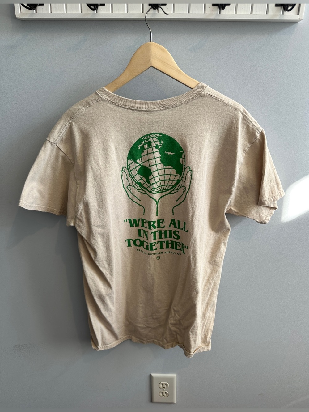Dravus Eco-Friendly Tan T-Shirt with Green Globe Graphic
